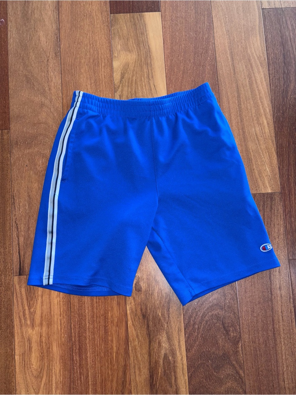 Boys Champion  Blue Athletic Shorts Side Stripes